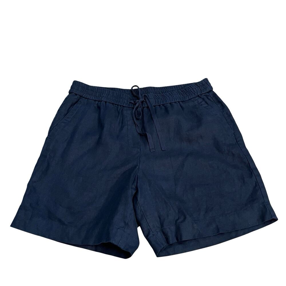 Talbots Linen Shorts Small Navy Blue Drawstring Beach Vacation Casual Woven